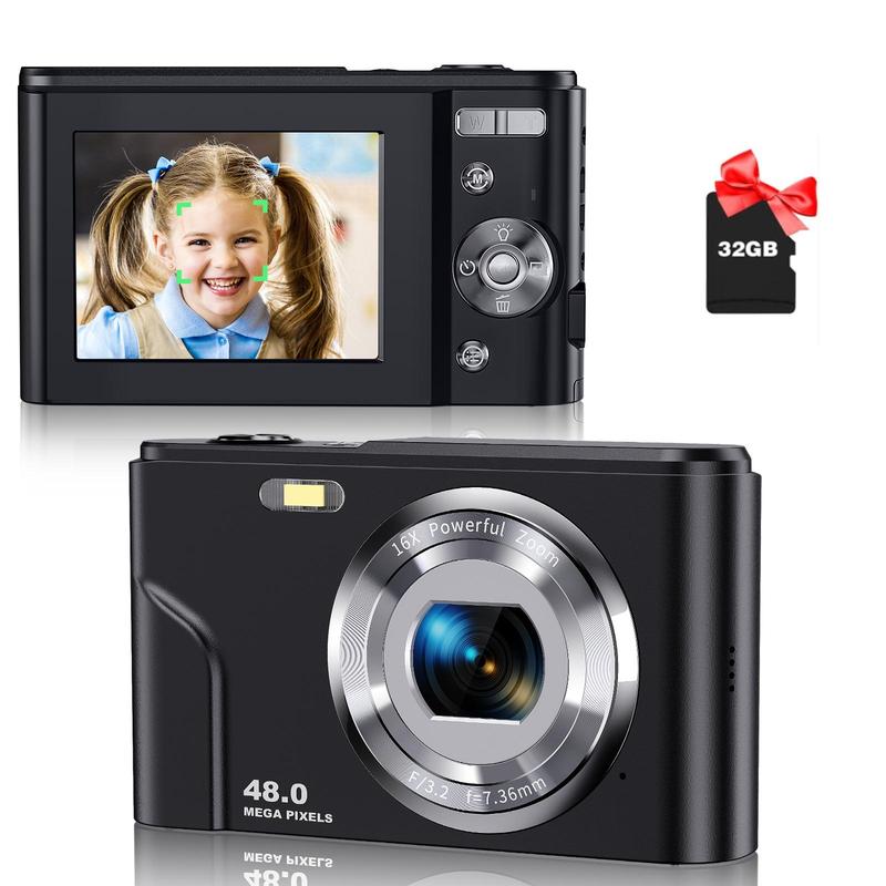 Portable Auto Focus Digital Camera, 48MP High Definition Digital Cameras with 16X+32G TF Card & Charging Cable & Operating Manual, Compact Digital Camera for Summer Travel, Outdoor, Daily Use, Mini Camera, Stocking Fillers Gift