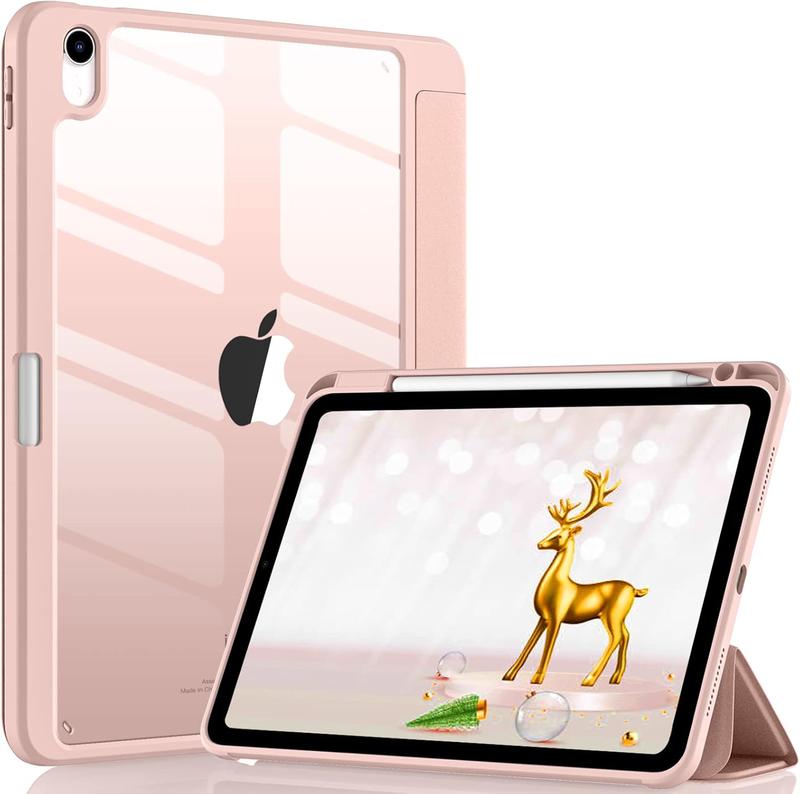 Compatible with iPad Air 11 Inch Case (M2) 2024 , for iPad Air 6th 5th 4th Generation Case (2024 2022 2020) 11 10.9 Inch with Pencil Holder, Slim Cover with Clear  Shell, Rose Pink