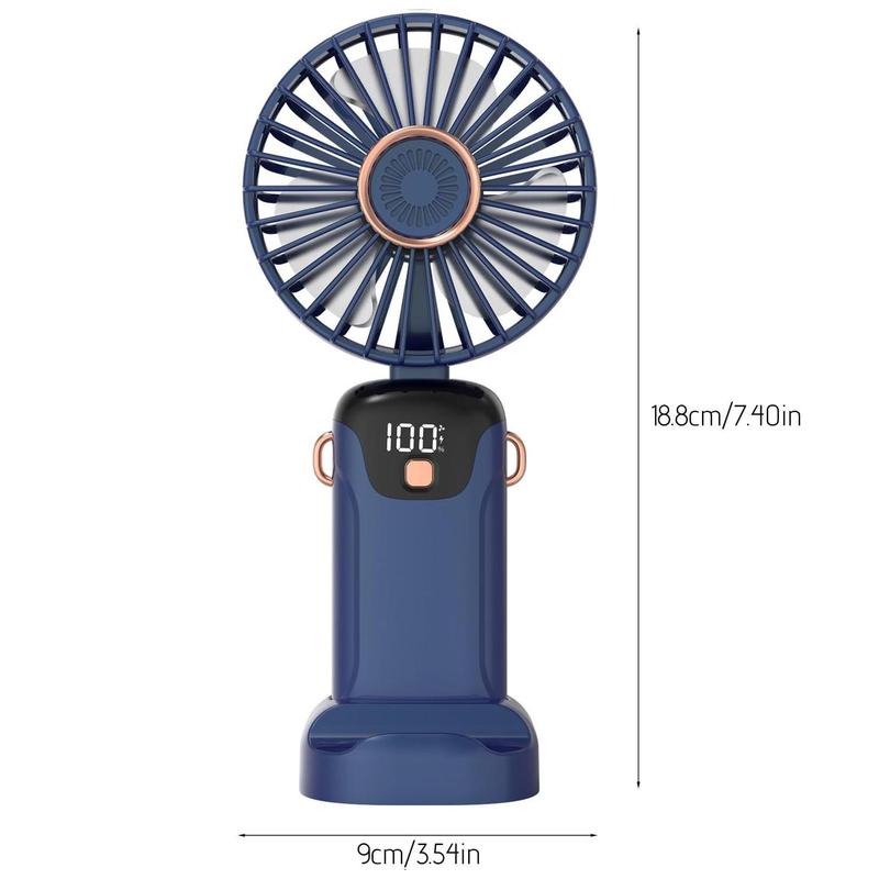 USB Rechargeable Handheld Portable Fan with Phone Holder for iPhone Android Mobile Phone, Cooling Fan with Digital Display, Portable Mini Fan, 90° Ajustable Handheld Fan for Outdoor Sports