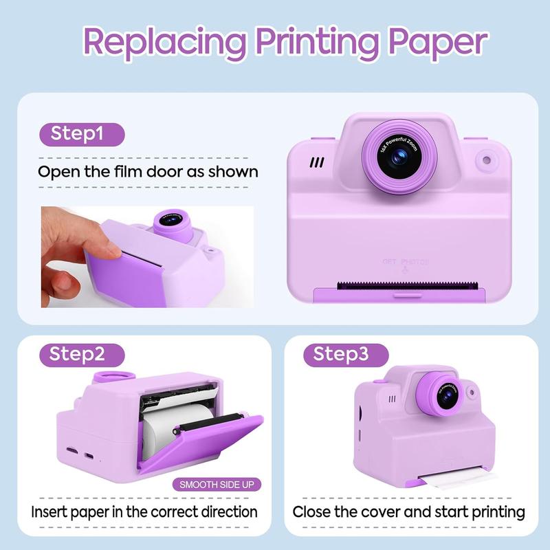 Instant Print Camera for Kids, Toddler Kids Camera Instant Print for 3 4 5 6 7 8 9 10 Years Old Girl Christmas Birthday Gifts, Portable Kid Children Digital Travel Camera Toys for Girls Age 3-12