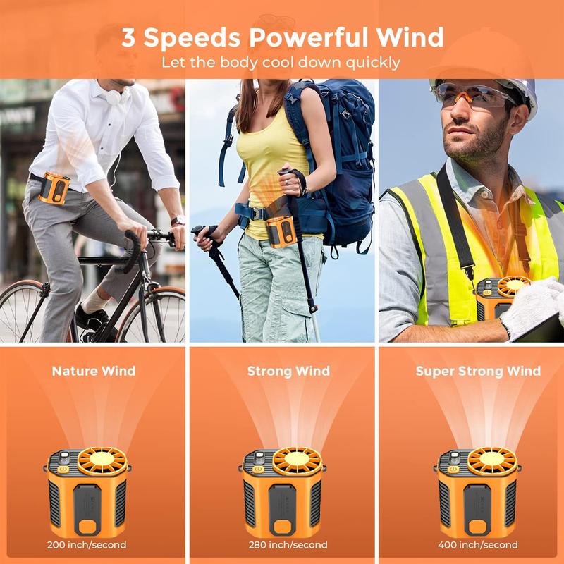 3 in 1 Outdoor Fan (1 Count), USB Rechargeable Waist Cooling Fan with Flashlight & Power Bank,Portable Fan for Outdoor Work,Hiking,Travel,Camping Gadgets 2024