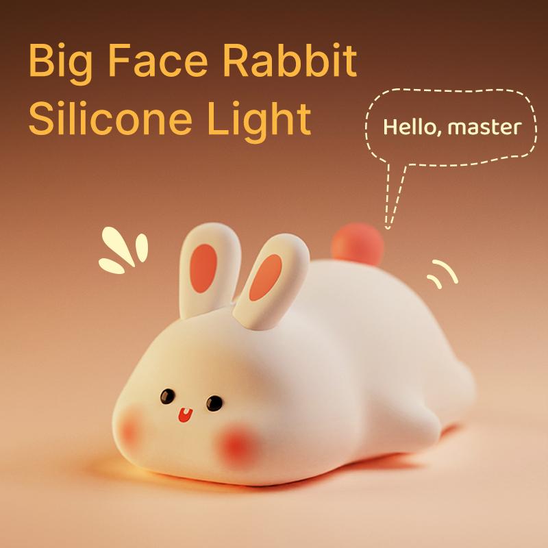 Cute Rabbit-shaped USB Rechargeable Silicone Night Light for Bedroom, Eye Protection Sleep Bedside Lamp Desk Lighting,Cartoon Kid's Nightlights