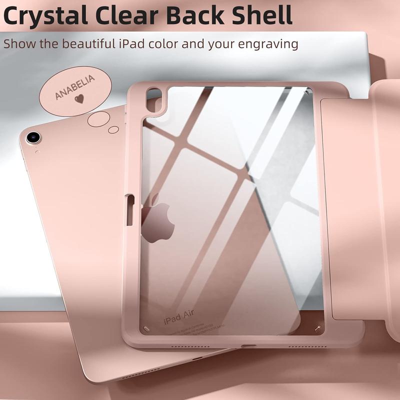 Compatible with iPad Air 11 Inch Case (M2) 2024 , for iPad Air 6th 5th 4th Generation Case (2024 2022 2020) 11 10.9 Inch with Pencil Holder, Slim Cover with Clear  Shell, Rose Pink