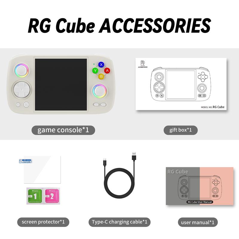 ANBERNIC RGCube Retro Handheld Game Console 3.95-inch IPS Screen OCA Full Lamination RG Cube Game Consoles Android 13 Battery 5200mAh 16 Million Color RGB Joystick Lighting Support 5G WIFI Bluetooth 5.0 Gifts