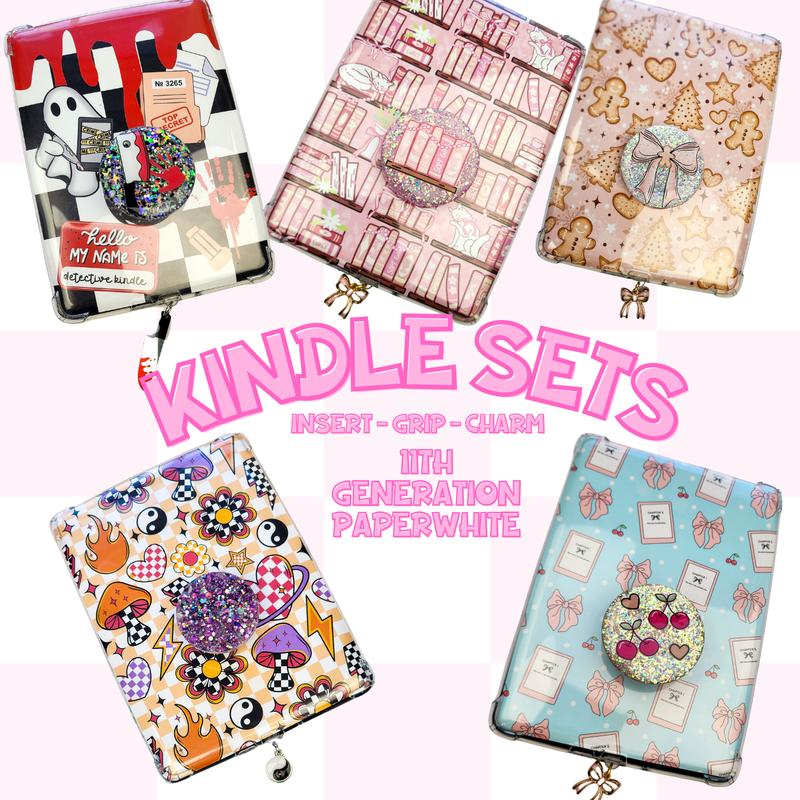 Exclusive 3 Piece Set for 11th Generation Kindles - Kindle Insert Pattern, C-Port Charm, Glitter Grip Device Smartphone