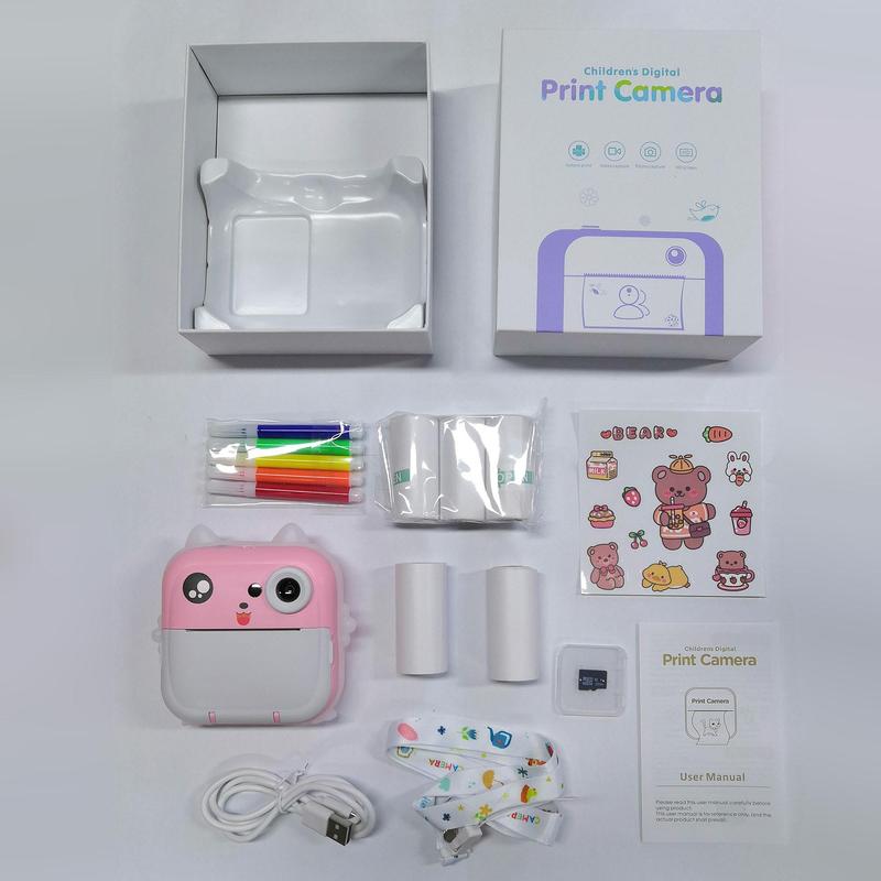 Instant Print Portable Digital Camera, 2.4 Inch Screen Instant Print Camera Digital, Video Selfie Toy Camera with 32G Memory Card & 5 Printing Paper & 5 Color Pens & 1 Sticker, Stocking Fillers Gift