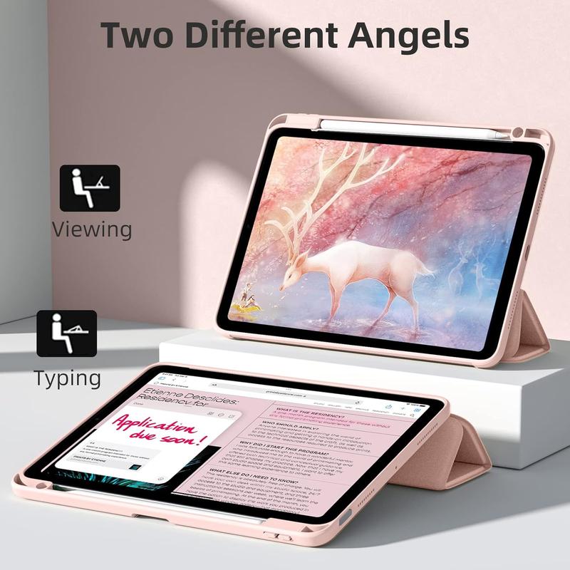 Compatible with iPad Air 11 Inch Case (M2) 2024 , for iPad Air 6th 5th 4th Generation Case (2024 2022 2020) 11 10.9 Inch with Pencil Holder, Slim Cover with Clear  Shell, Rose Pink