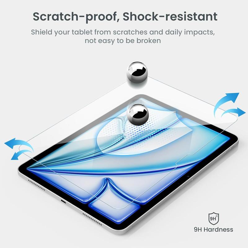 Screen Protector for iPad Air 11 Inch 2024 Released (6th Generation), 2 Pack Tempered Glass Slim Film, Case Friendly 9H Hardness, High Definition Anti-Scratch Round Edge