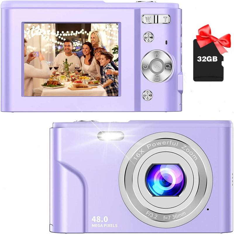 Portable Auto Focus Digital Camera, 48MP High Definition Digital Cameras with 16X+32G TF Card & Charging Cable & Operating Manual, Compact Digital Camera for Summer Travel, Outdoor, Daily Use, Mini Camera, Stocking Fillers Gift