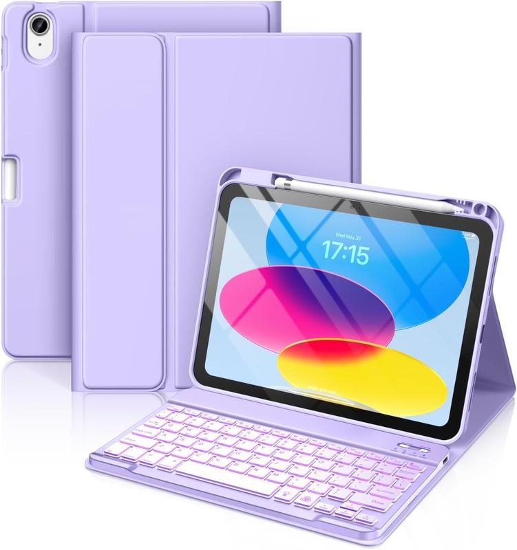 iPad 10th Generation Case with Keyboard - Backlit Wireless Detachable Folio Keyboard Cover with Pencil Holder