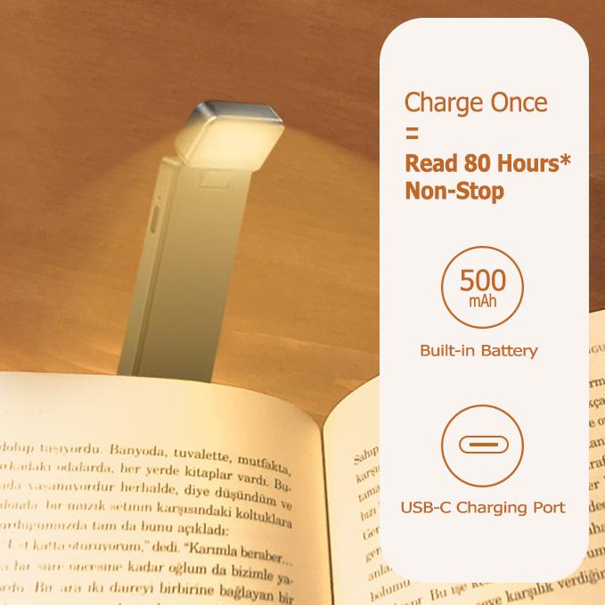 LED USB Rechargeable Book Light -Eye Caring 3 Color Temperatures,Flexible Adjustable Night Light,80 Hrs Runtime Small Light weight Reading Lightweight