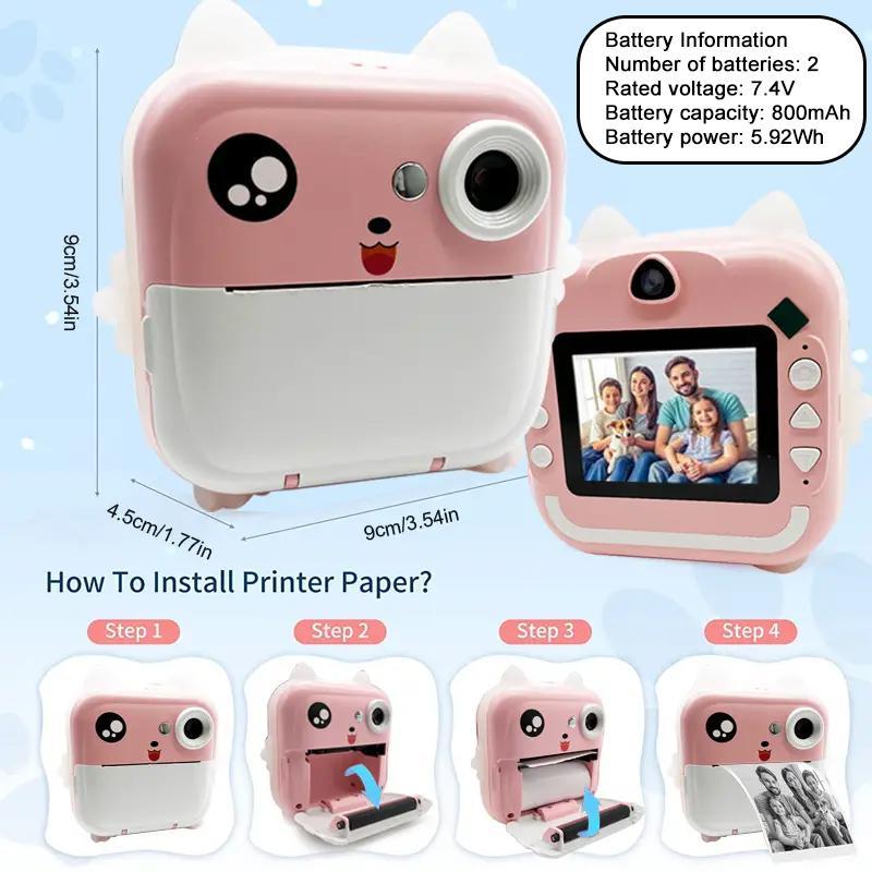 Instant Print Portable Digital Camera, 2.4 Inch Screen Instant Print Camera Digital, Video Selfie Toy Camera with 32G Memory Card & 5 Printing Paper & 5 Color Pens & 1 Sticker, Stocking Fillers Gift