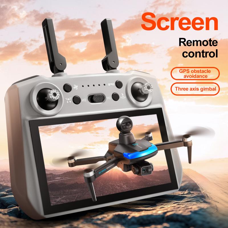 5G Three-axis gimbal aerial photography drone GPS intelligent positioning 7.2-inch touch screen remote controller obstacle avoidance folding drone  three batteries supports phone app control