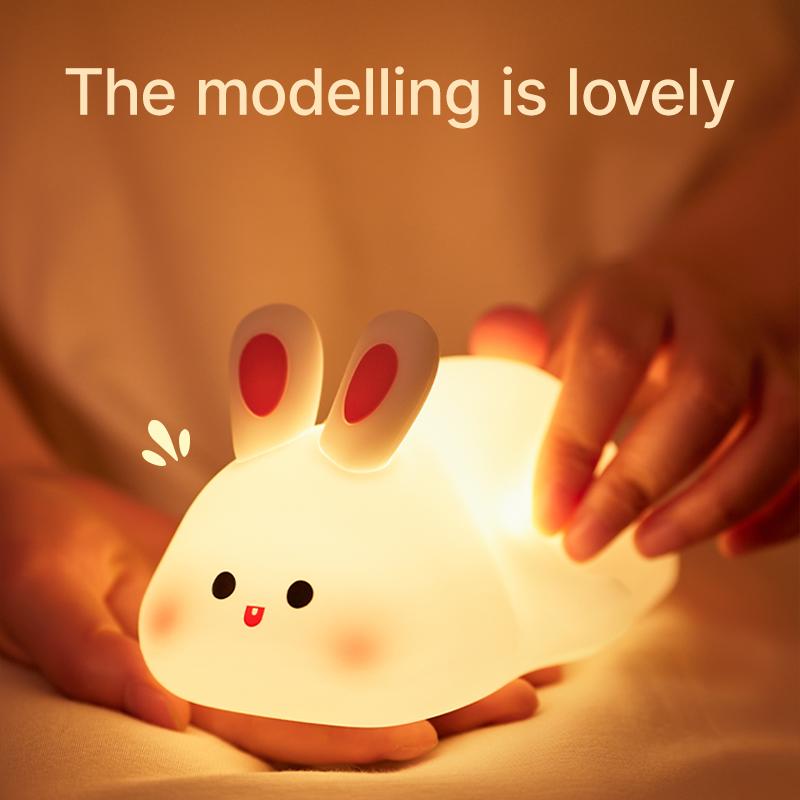 Cute Rabbit-shaped USB Rechargeable Silicone Night Light for Bedroom, Eye Protection Sleep Bedside Lamp Desk Lighting,Cartoon Kid's Nightlights