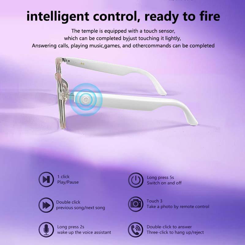 Wireless Smart Glasses, Fashionable Smart Bluetooth-compatible Glasses, Anti-blue Light IPX5 Waterproof Smart Glasses for iPhone & Android