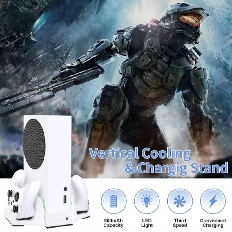 Cooling Stand with Controller Charging & RGB Light, Dual Cooling Fan Controller Gamepad Charge Seat, Console Accessories for Xbox Series S