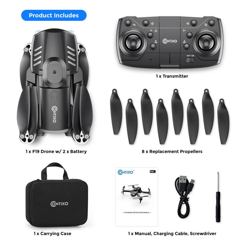 Contixo F19 Midnight Shadow Stunt Drone w  HD Camera | Foldable, 1080p, 10-Min Flight, Auto-Hover, Beginner-Friendly dron