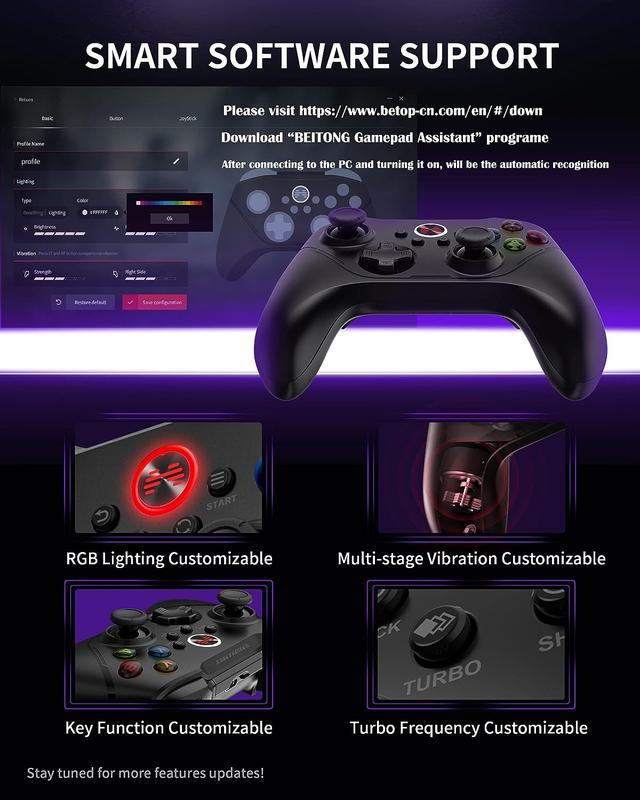 BEITONG Asura 2 Pro PC Gaming Controllers 2.4G Wireless Dual Vibrate Gamepad Joystick For Windows 7 8 10 11,Android TV,Steam,Simulater,Advanced M Buttons Hall Effect Trigger