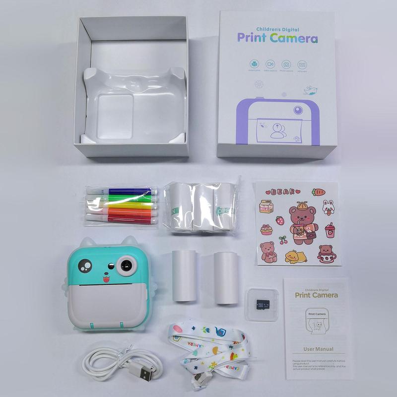 Instant Print Portable Digital Camera, 2.4 Inch Screen Instant Print Camera Digital, Video Selfie Toy Camera with 32G Memory Card & 5 Printing Paper & 5 Color Pens & 1 Sticker, Stocking Fillers Gift