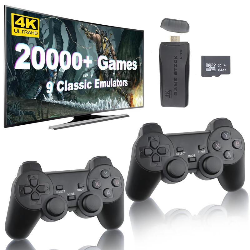 4K Wireless Retro Game Console,Retro Play Game Stick,Nostalgia Stick Game 4K HDMI Output,Plug and Play Video Game Stick Built in 20000 Games + (64G) sd Card (20,000 Retro Games)