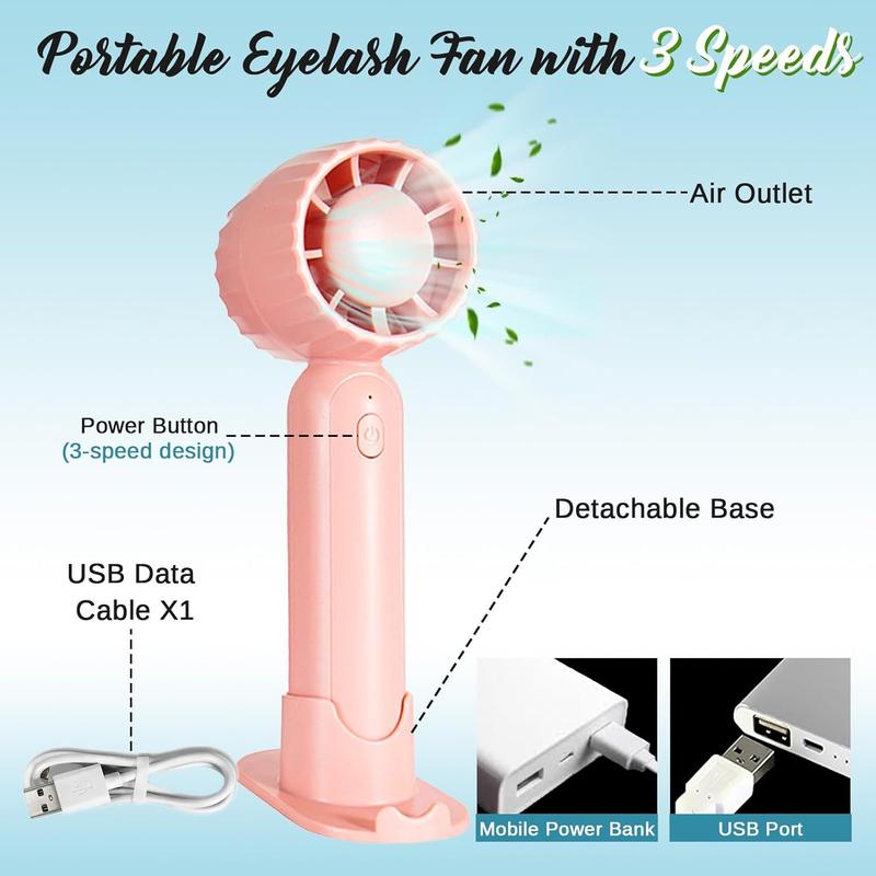 Eyelash Extension Cleanser Lash Mousse Lash Shampoo for Extensions, USB Mini Portable Fan Rechargeable Electric Handheld Air Conditioning