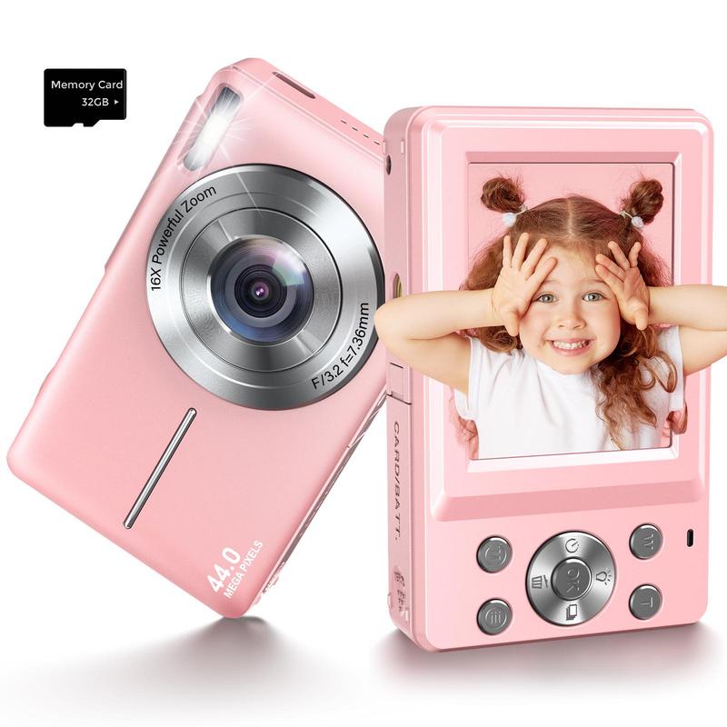 1080P 44MP Digi Camera with Fill Light, Summer Compact Mini Portable Camera with 32G Memory Card, 16X Digital Zoom Vintage Camera, Entry-level Photo Camera Digital for Teenage Students, Back to School Gifts, Digital Camera Pictures