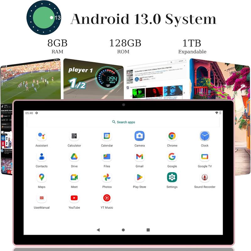 2024 Newest Android 14.0, 10.1 Inch Tablet with Keyboard Case, 8GB+64GB ROM 1TB Expand Tablets, Quad Core, HD Touch Screen, Dual Carema, Games, 2.4G 5G Wi-Fi 6, BT,  GMS Certified