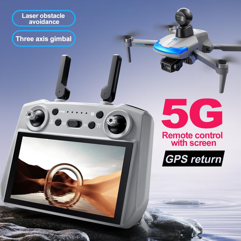 5G Three-axis gimbal aerial photography drone GPS intelligent positioning 7.2-inch touch screen remote controller obstacle avoidance folding drone  three batteries supports phone app control