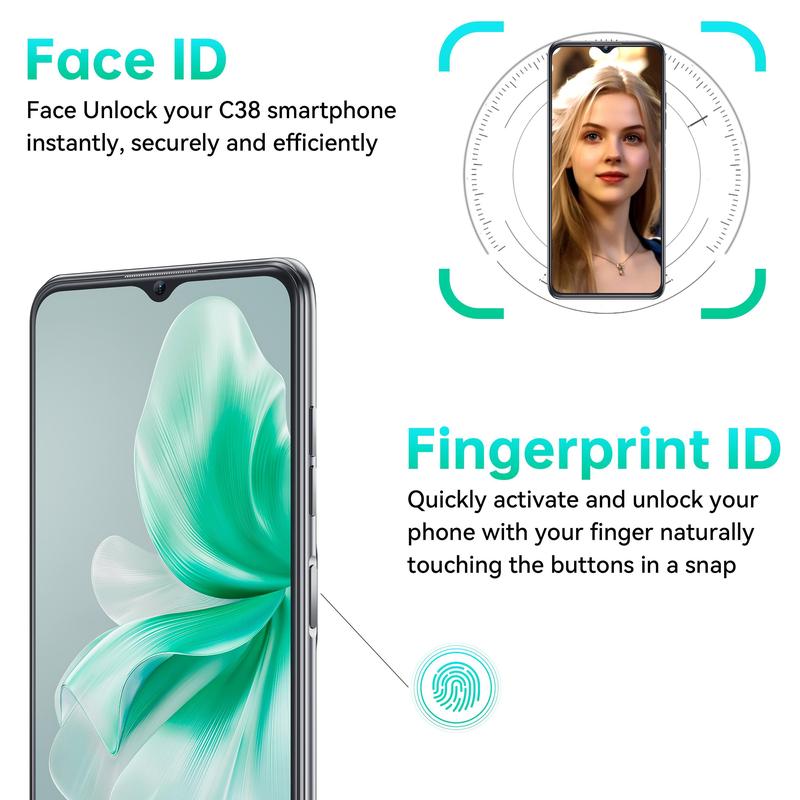 OUKITEL C38 Unlocked Phone, 24GB+256GB Octa-Core Smartphones, 48MP + 32MP Camera 5150mAh Battery， 6.6 Inch FHD+ Android 13 Mobile Phone, Face ID Fingerprint 4G Dual SIM Cell Phone