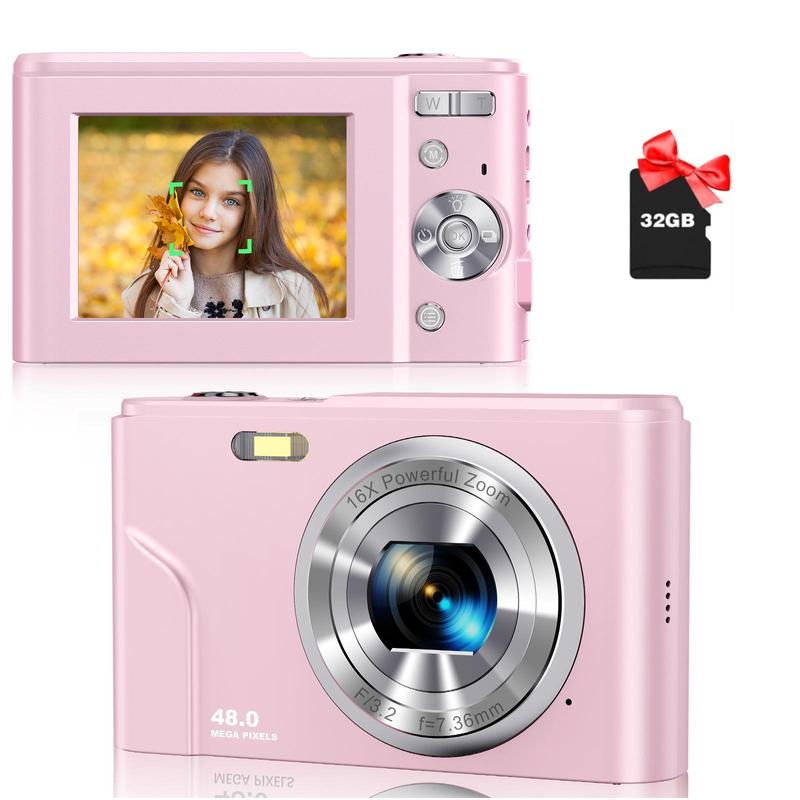 Portable Auto Focus Digital Camera, 48MP High Definition Digital Cameras with 16X+32G TF Card & Charging Cable & Operating Manual, Compact Digital Camera for Summer Travel, Outdoor, Daily Use, Mini Camera, Stocking Fillers Gift