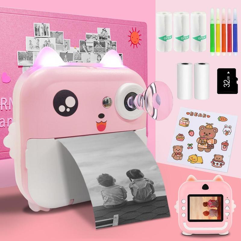 Instant Print Portable Digital Camera, 2.4 Inch Screen Instant Print Camera Digital, Video Selfie Toy Camera with 32G Memory Card & 5 Printing Paper & 5 Color Pens & 1 Sticker, Stocking Fillers Gift