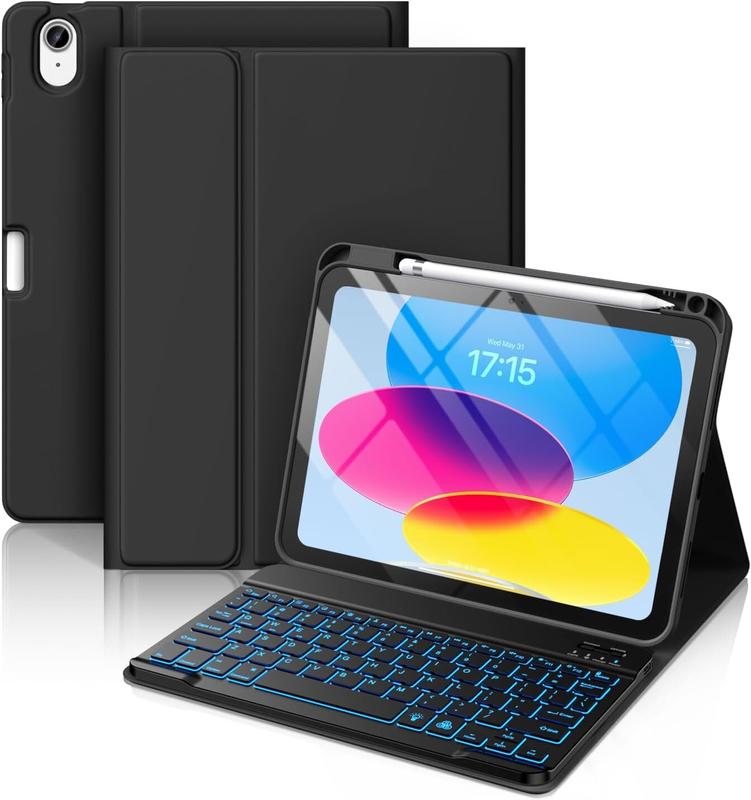 iPad 10th Generation Case with Keyboard - Backlit Wireless Detachable Folio Keyboard Cover with Pencil Holder