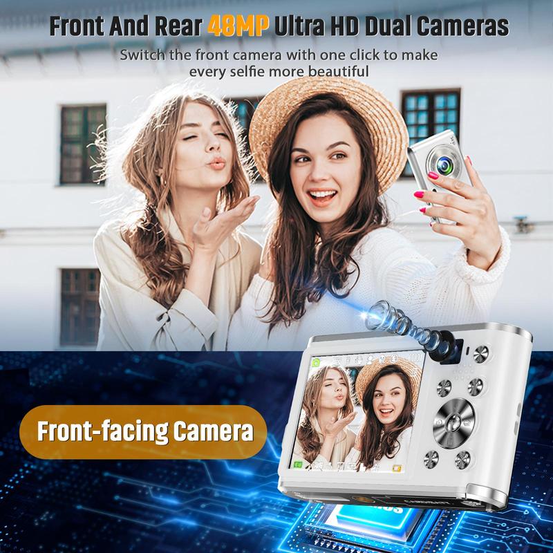 48MP Digital Professional Camera for Pictures, 1 Count 16X Digital Zoom Photo Camera with Front & Rear Dual Camera, Portable Camera for Vlogging, Auto Focus 4K Vlogging Camera with 32G Memory Card, Vlogging Camera