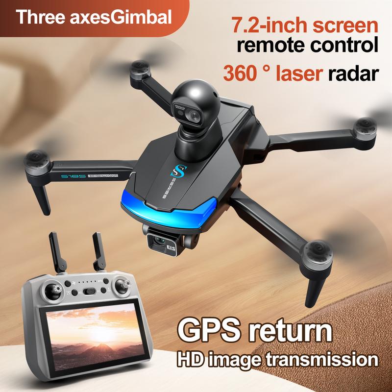 5G Three-axis gimbal aerial photography drone GPS intelligent positioning 7.2-inch touch screen remote controller obstacle avoidance folding drone  three batteries supports phone app control