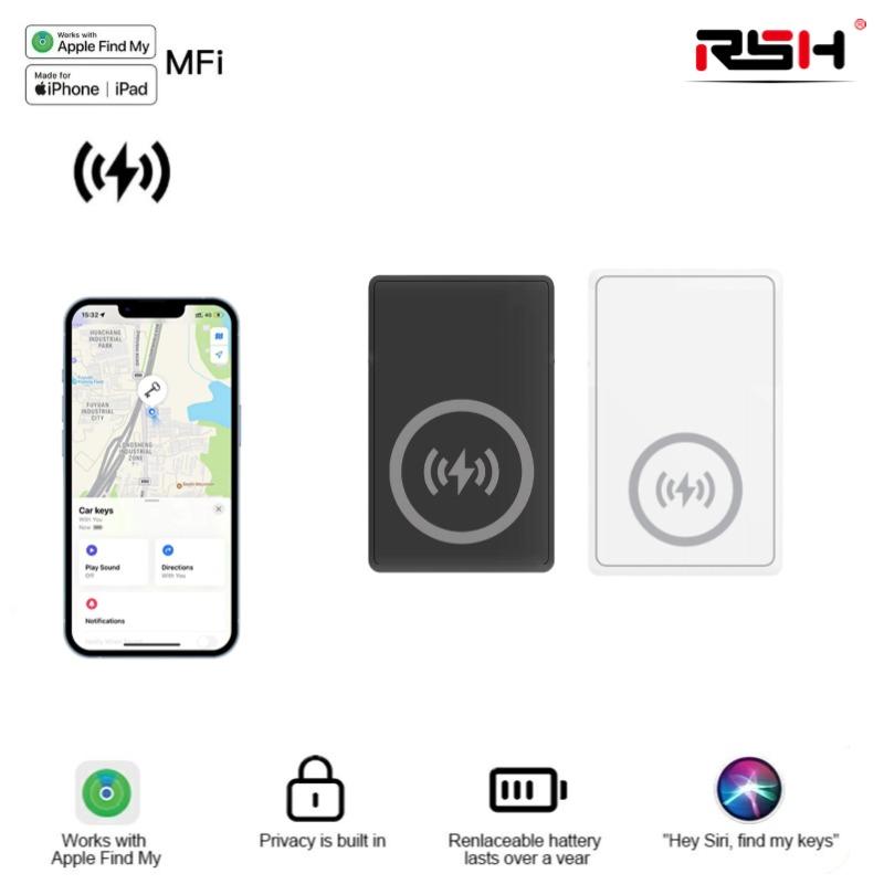 RSH wireless charging smart location card, compatible with Apple Find My (iOS only), wallet tracker, key finder, phone finder,Smart Tag，backpack, suitcase, pet, IP67 waterproof, ultra-thin 0.09in.