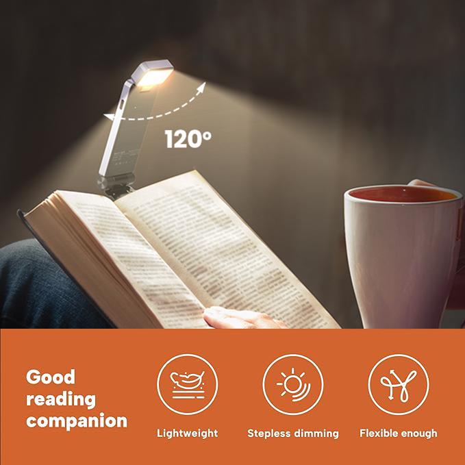 LED USB Rechargeable Book Light -Eye Caring 3 Color Temperatures,Flexible Adjustable Night Light,80 Hrs Runtime Small Light weight Reading Lightweight