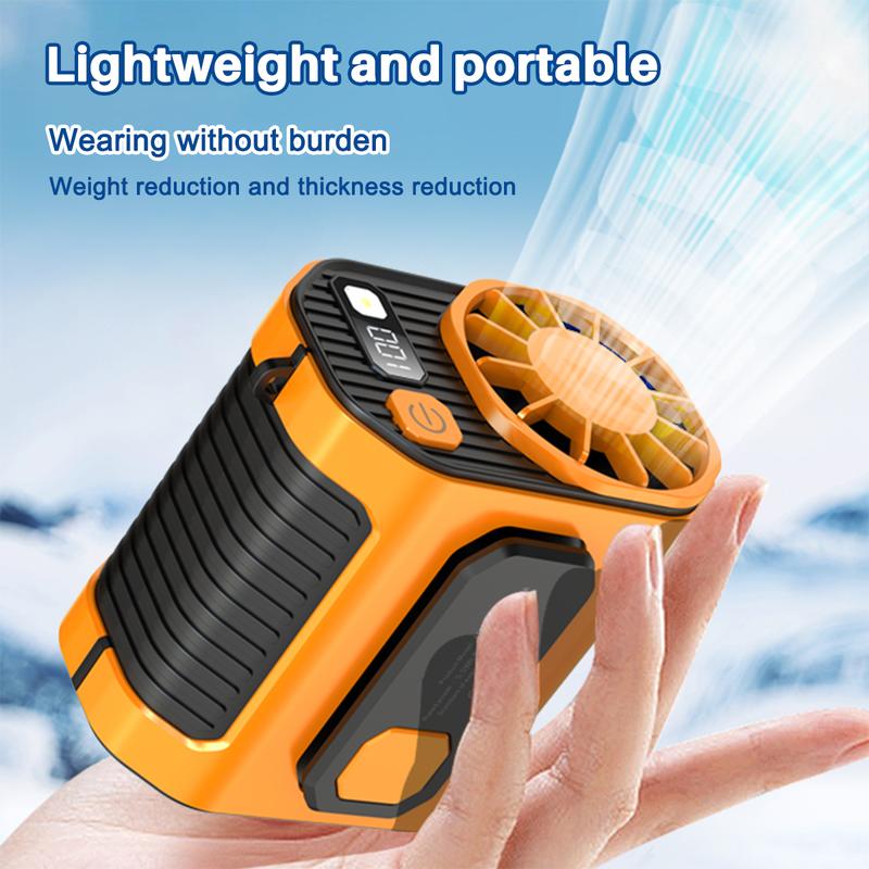 Portable Outdoor Fan, USB Rechargeable Cooling Fan with Waist Clip & LED Lights & Power Display, 10 Wind Speeds Cooling Fan, Rechargeable Camping Fan, Suitable for Outdoor, Hiking, Camping, Gardening and Travel