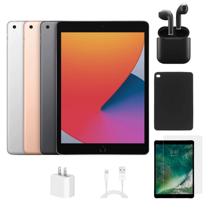 Refurbished Apple iPad 8th Gen A2270 (WiFi) Bundle with Case, Wireless Earbuds,Tempered Glass Screen Protector (Excellent Condition)