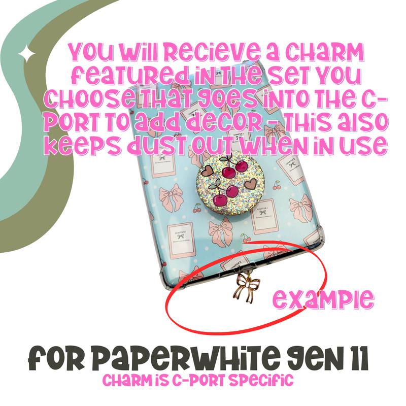 Exclusive 3 Piece Set for 11th Generation Kindles - Kindle Insert Pattern, C-Port Charm, Glitter Grip Device Smartphone