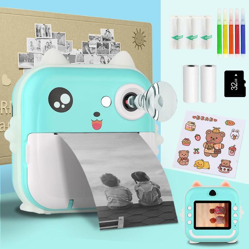 Instant Print Portable Digital Camera, 2.4 Inch Screen Instant Print Camera Digital, Video Selfie Toy Camera with 32G Memory Card & 5 Printing Paper & 5 Color Pens & 1 Sticker, Stocking Fillers Gift