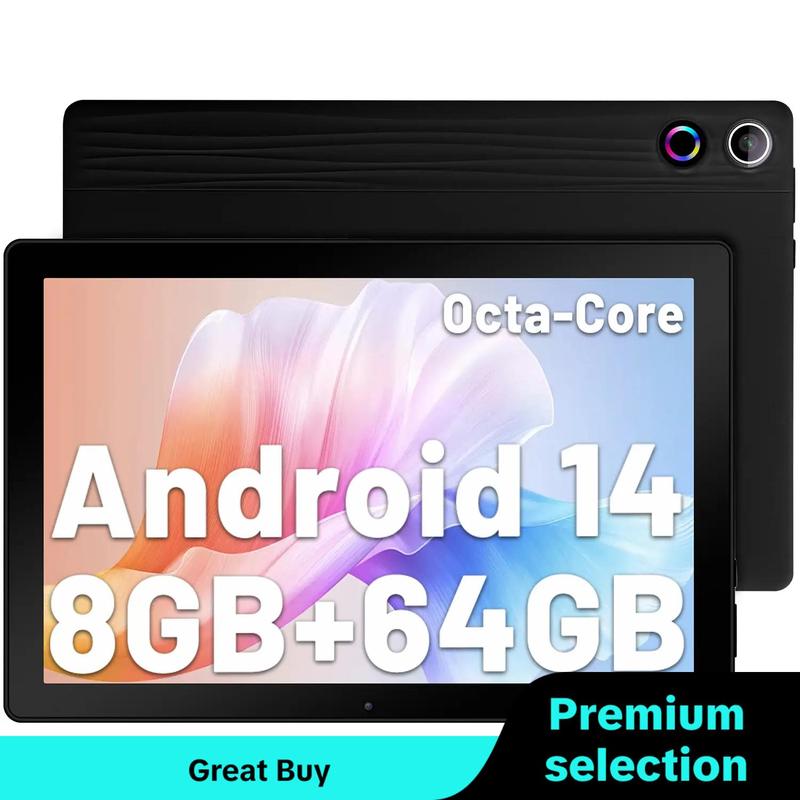 AEEZO 10-inch Android 14 Tablet, Octa-Core Processor, 8GB RAM+ 64GB ROM, 1TB Expandable Gaming Tablets, Smart Gadgets, Face ID Unlock, 800*1280 HD, Dual Cameras 5MP+8MP with Unique Dynamic Halo, WiFi, 5000mAh Battery, Widevine L1