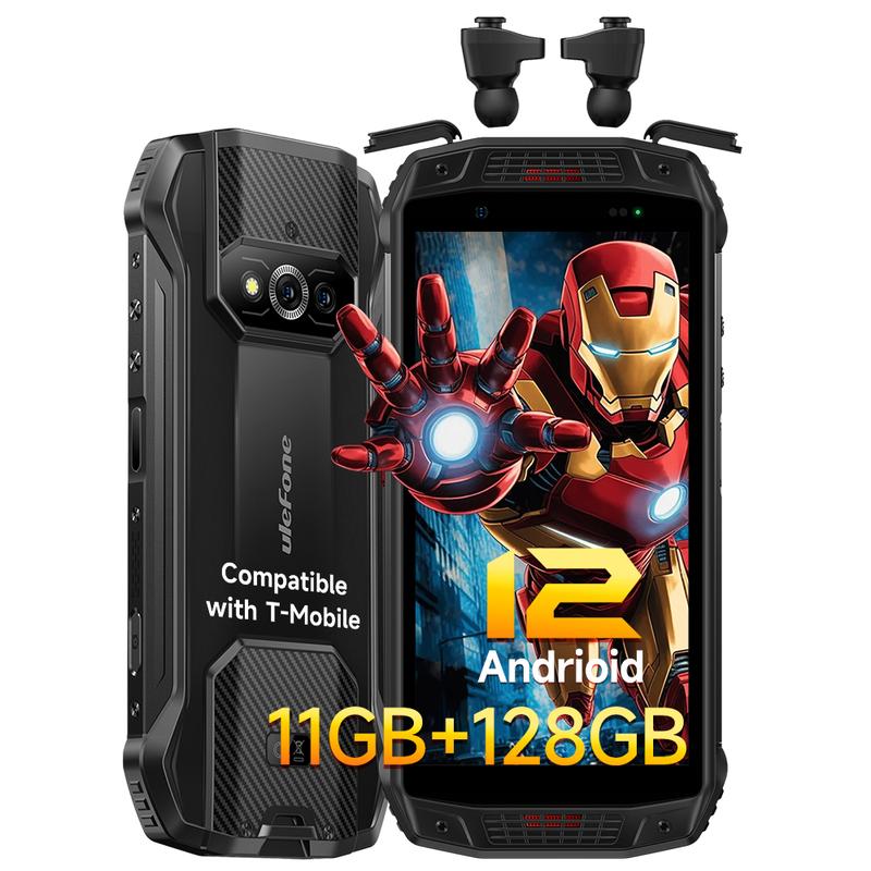 Ulefone Armor 15 4G Rugged Mobile Smartphone，Built-in TWS Earbuds , 5.45-in HD+, 11GB RAM (6GB +5GB Virtual RAM) +128GB ROM, 6600mAh Battery, 16MP+12MP+13MP Camera, Dual Loud Speakers,Android 12,IP68 IP69K Waterproof，Fingerprint ID Octa-core GPS NFC,Black