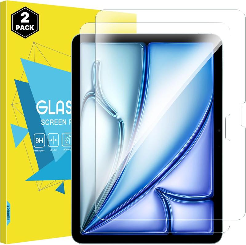 Screen Protector for iPad Air 11 Inch 2024 Released (6th Generation), 2 Pack Tempered Glass Slim Film, Case Friendly 9H Hardness, High Definition Anti-Scratch Round Edge