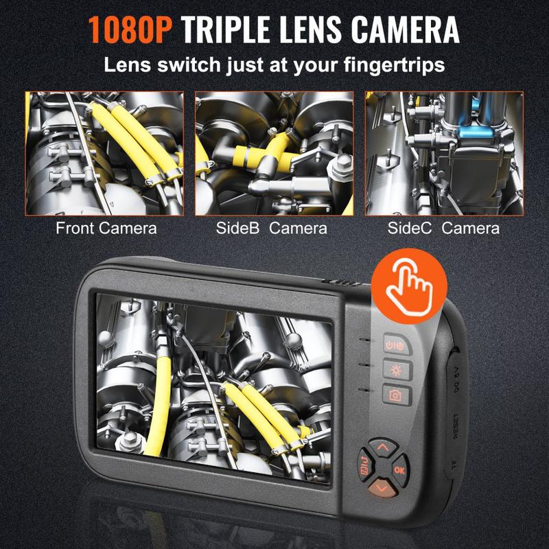 Borescope Camera, Triple Lens Endoscope Camera with Light, 4.5