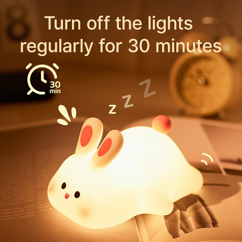 Cute Rabbit-shaped USB Rechargeable Silicone Night Light for Bedroom, Eye Protection Sleep Bedside Lamp Desk Lighting,Cartoon Kid's Nightlights