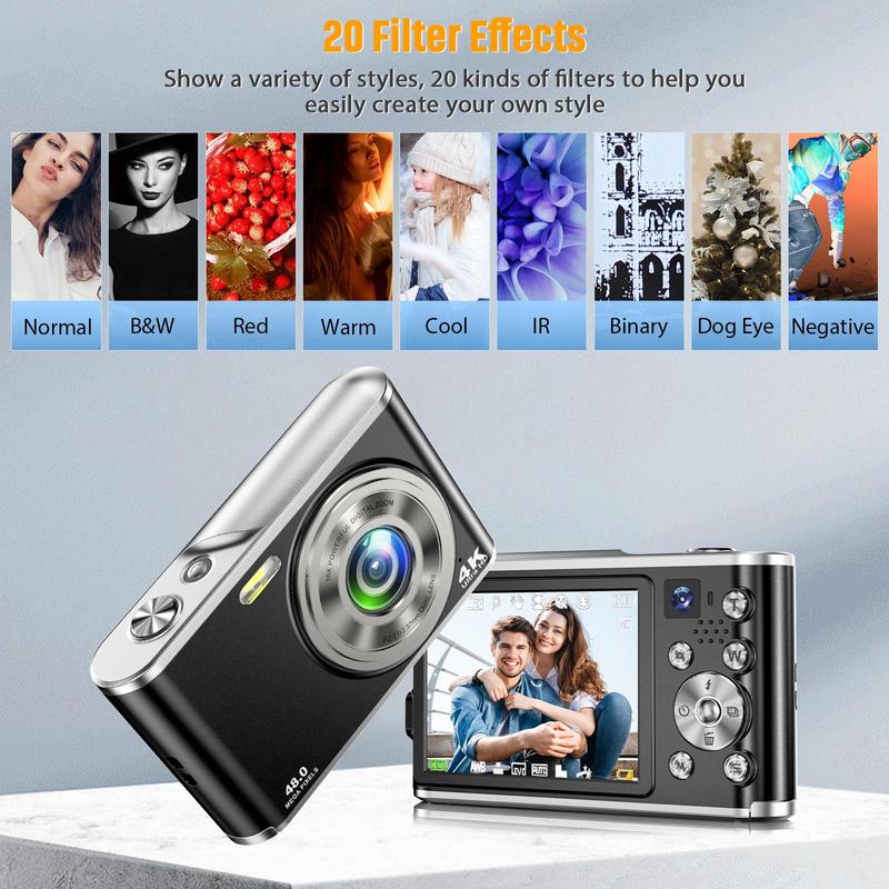 48MP Digital Professional Camera for Pictures, 1 Count 16X Digital Zoom Photo Camera with Front & Rear Dual Camera, Portable Camera for Vlogging, Auto Focus 4K Vlogging Camera with 32G Memory Card, Vlogging Camera