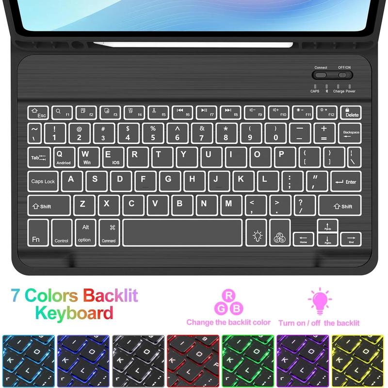 case for Galaxy Tab S9 FE 5G with Keyboard, Magnetic Detachable Bluetooth Keyboard | 7 Colors Backlit, Smart Folio with S Holder for Tab S9 FE 10.9