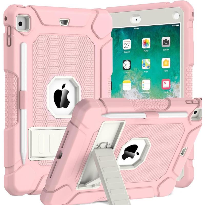 Case for iPad 6th 5th Generation (9.7 inch, 2018 2017), Shockproof Protective iPad 9.7 Case with Built-in Stand Pencil Holder for iPad 6th 5th Gen, Air 2, Pink