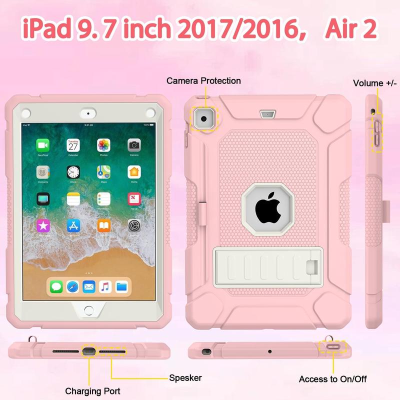 Case for iPad 6th 5th Generation (9.7 inch, 2018 2017), Shockproof Protective iPad 9.7 Case with Built-in Stand Pencil Holder for iPad 6th 5th Gen, Air 2, Pink