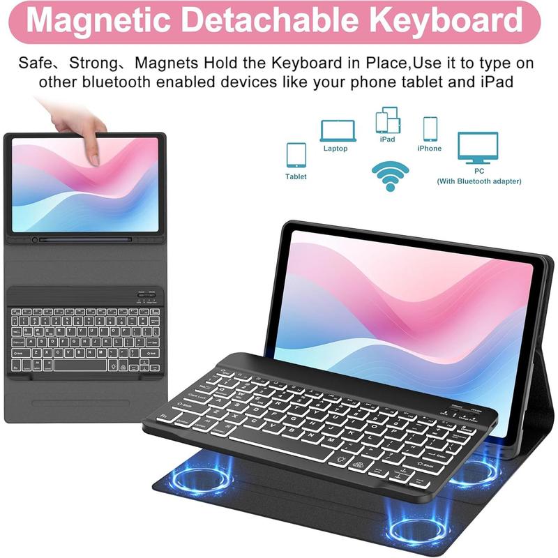 case for Galaxy Tab S9 FE 5G with Keyboard, Magnetic Detachable Bluetooth Keyboard | 7 Colors Backlit, Smart Folio with S Holder for Tab S9 FE 10.9